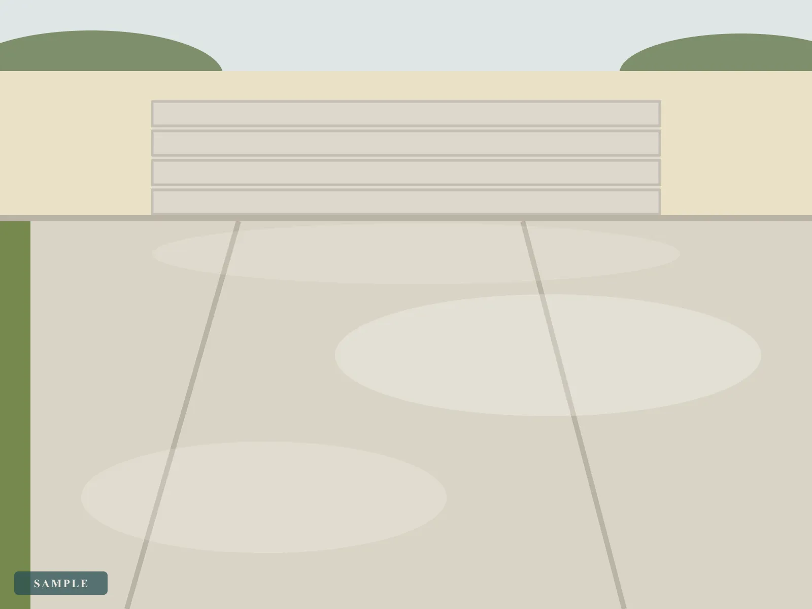 Sample illustration: the same driveway pale, even and clean, with the oil patch and algae gone