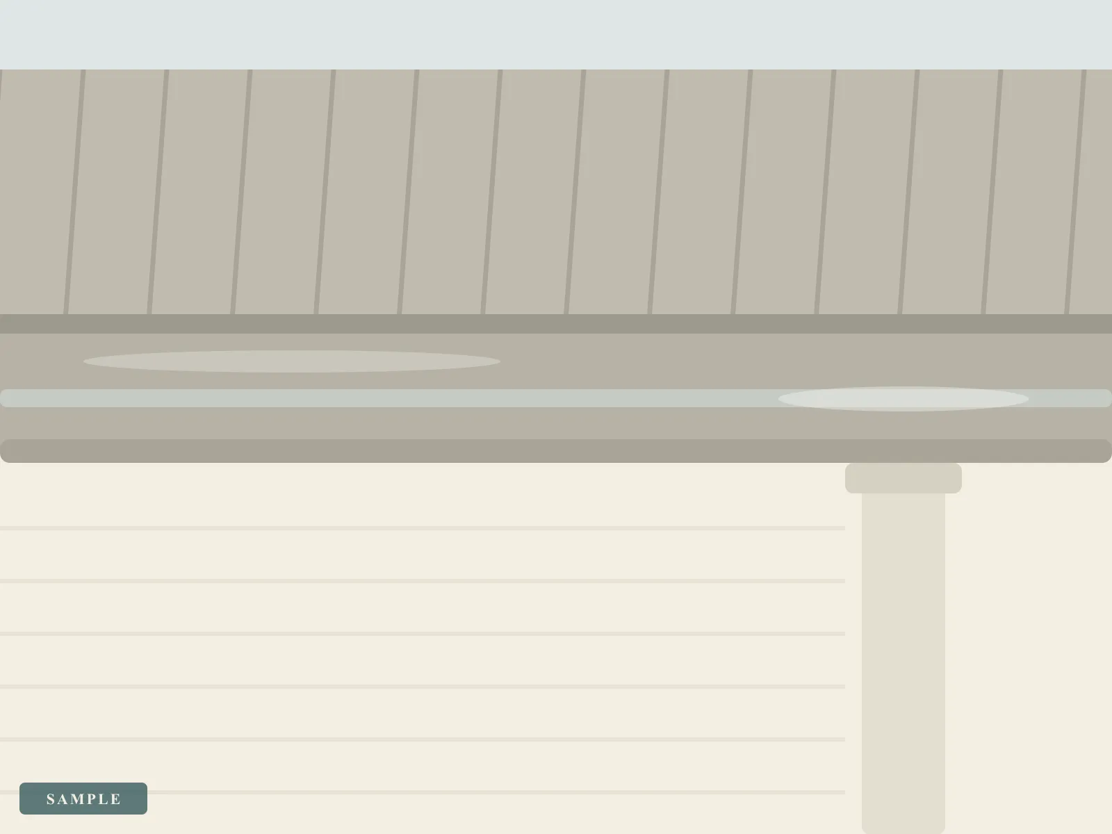 Sample illustration: the same gutter run clear and swept, with clean water running into the downpipe