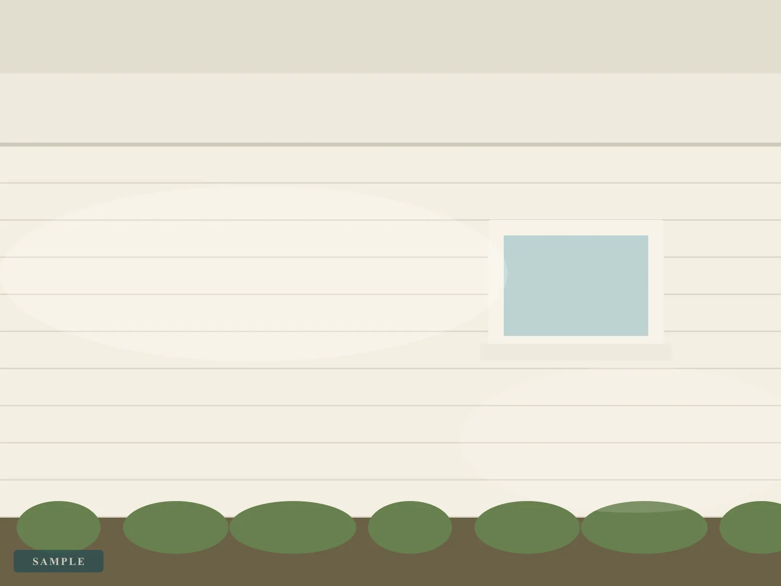Sample illustration: the same wall bright and even, the eaves and window frame clean, no growth at the base