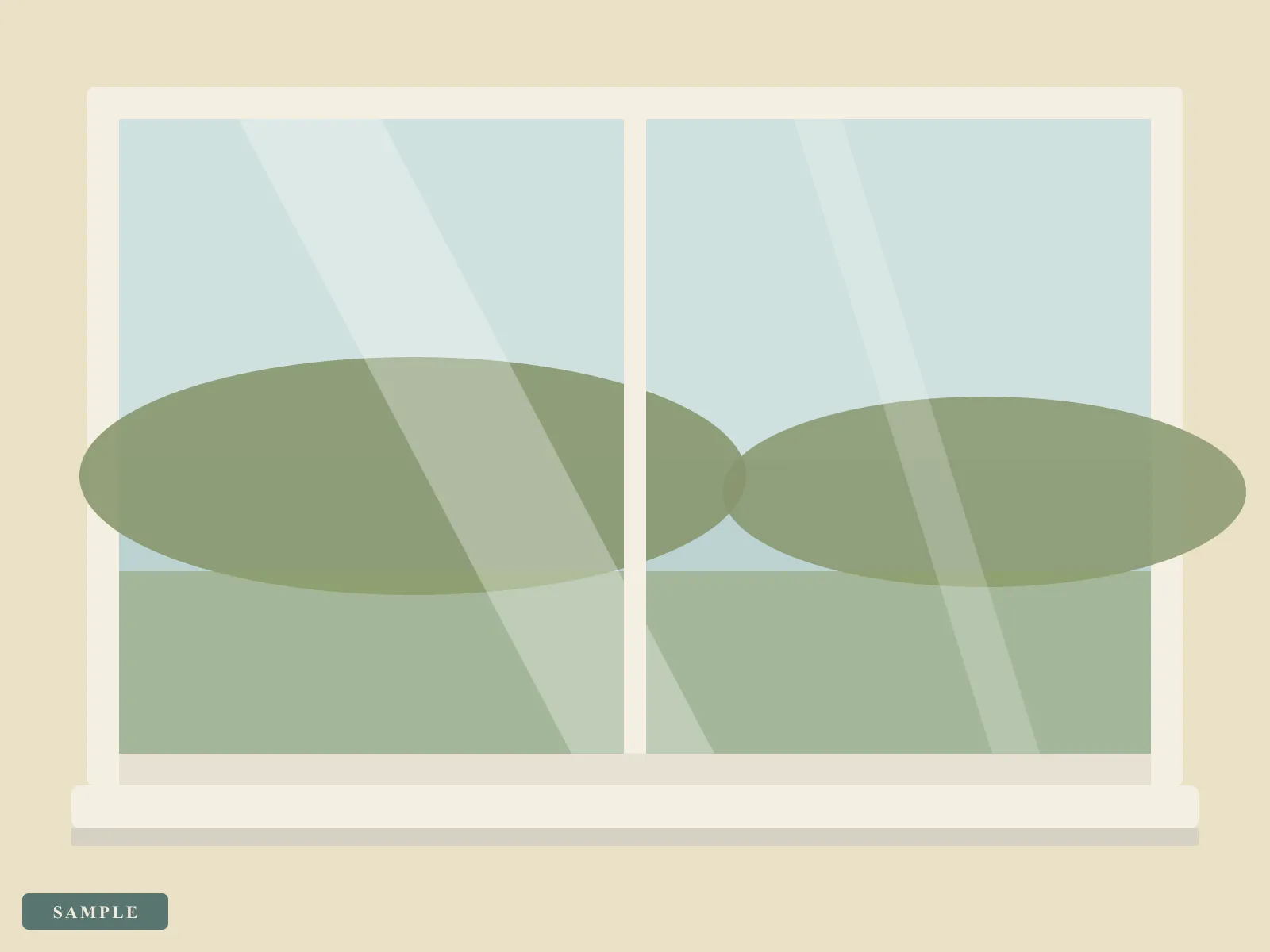 Sample illustration: the same window pane clear, the frame and track clean, the garden reflected sharply
